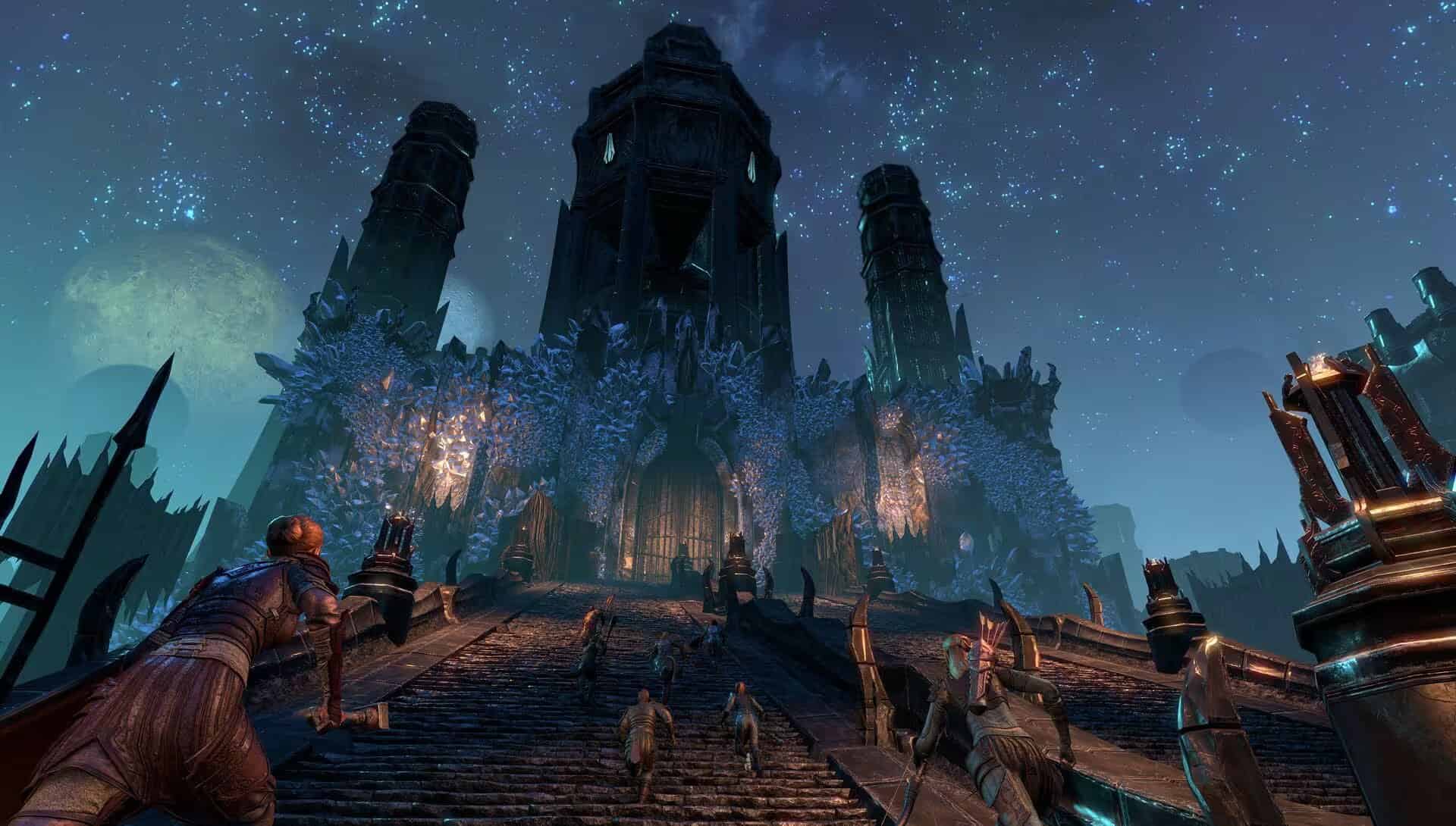 ESO gold road release date - characters approach an imposing building on a large staircase