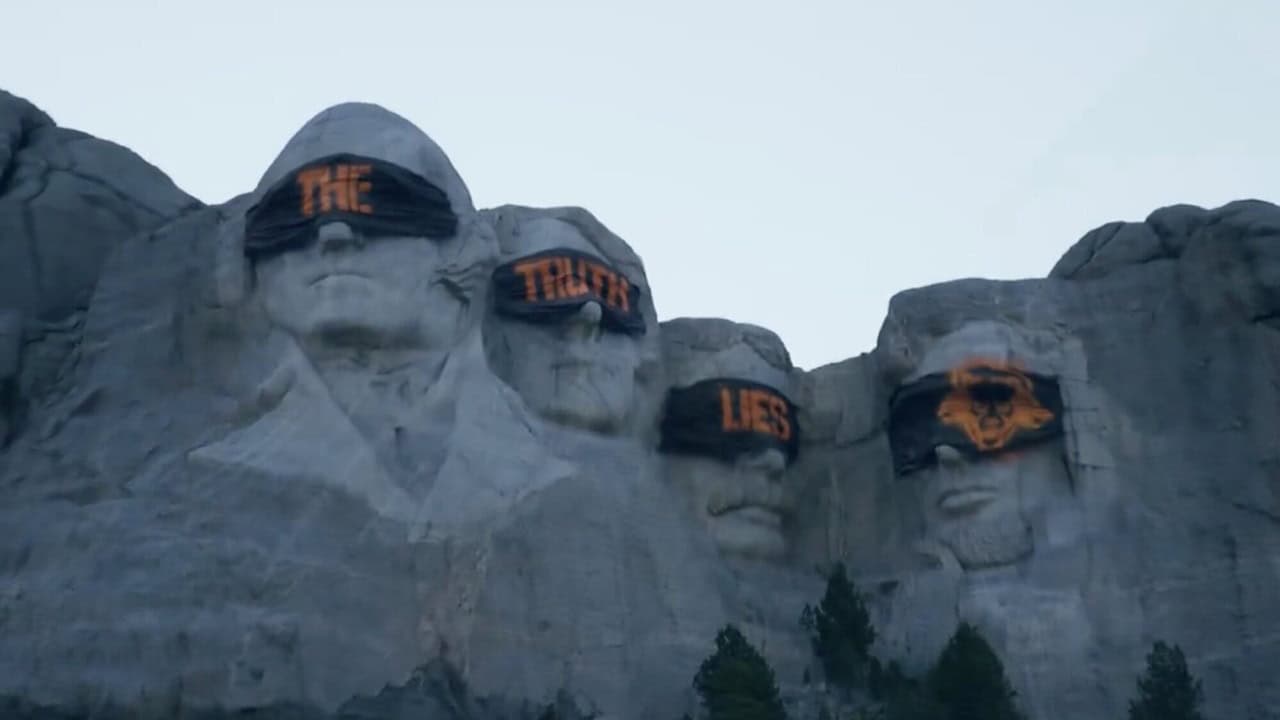 Mount Rushmore with the presidents' eyes covered in black cloths. "THE" is written on George Washington's cover, "TRUTH" on Thomas Jefferson's, "LIES" on Theodore Roosevelt's, and "DOUBT" on Abraham Lincoln's. It looks like a covert mission straight out of Black Ops 6.