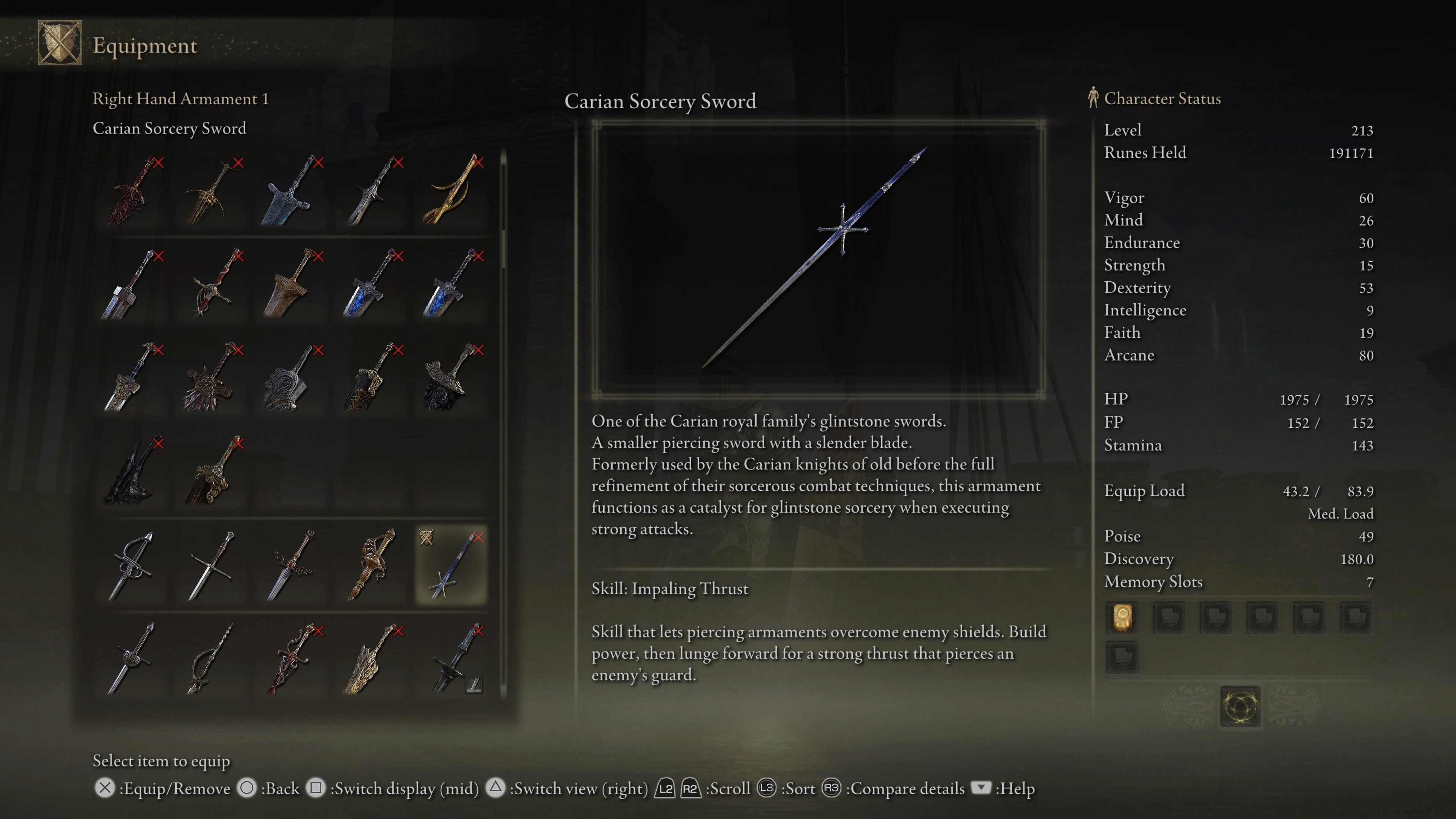 elden ring shadow of the erdtree how to get carian sorcery sword - info of the weapon in-game.