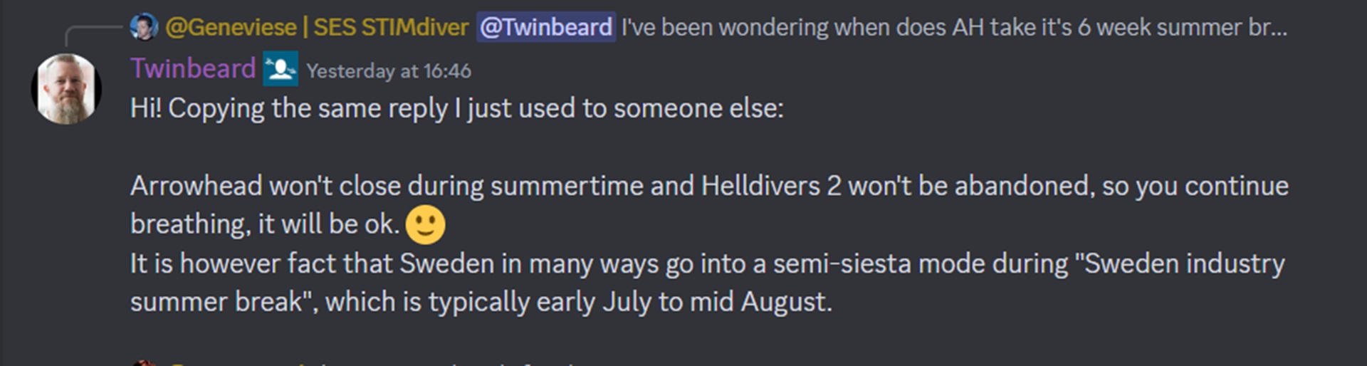 Helldivers 2 summer break 