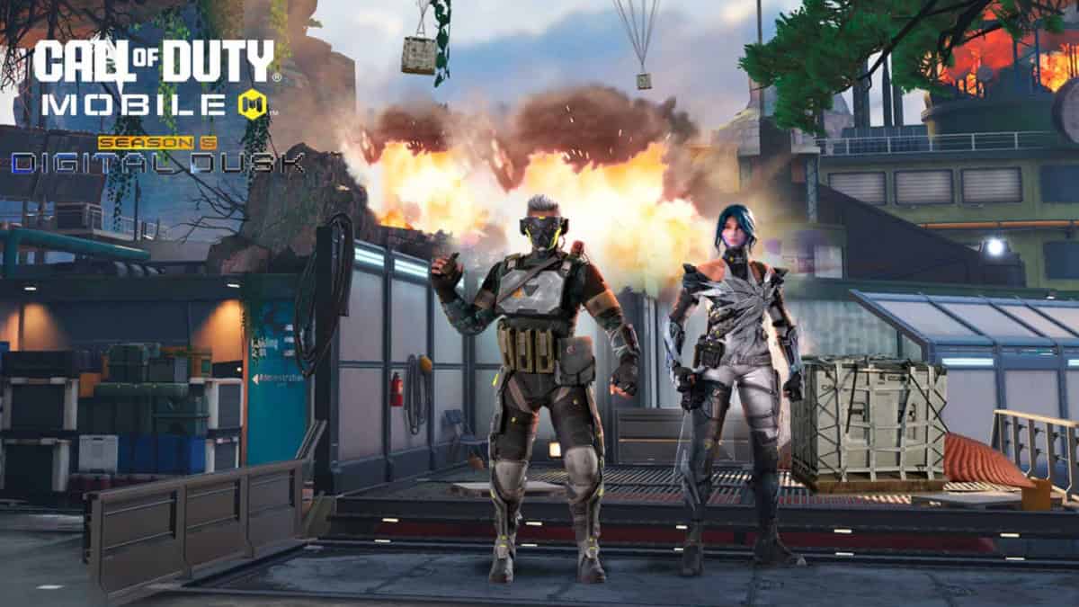 Call of duty mobile season 5 release date - two characters stand with fire behind them