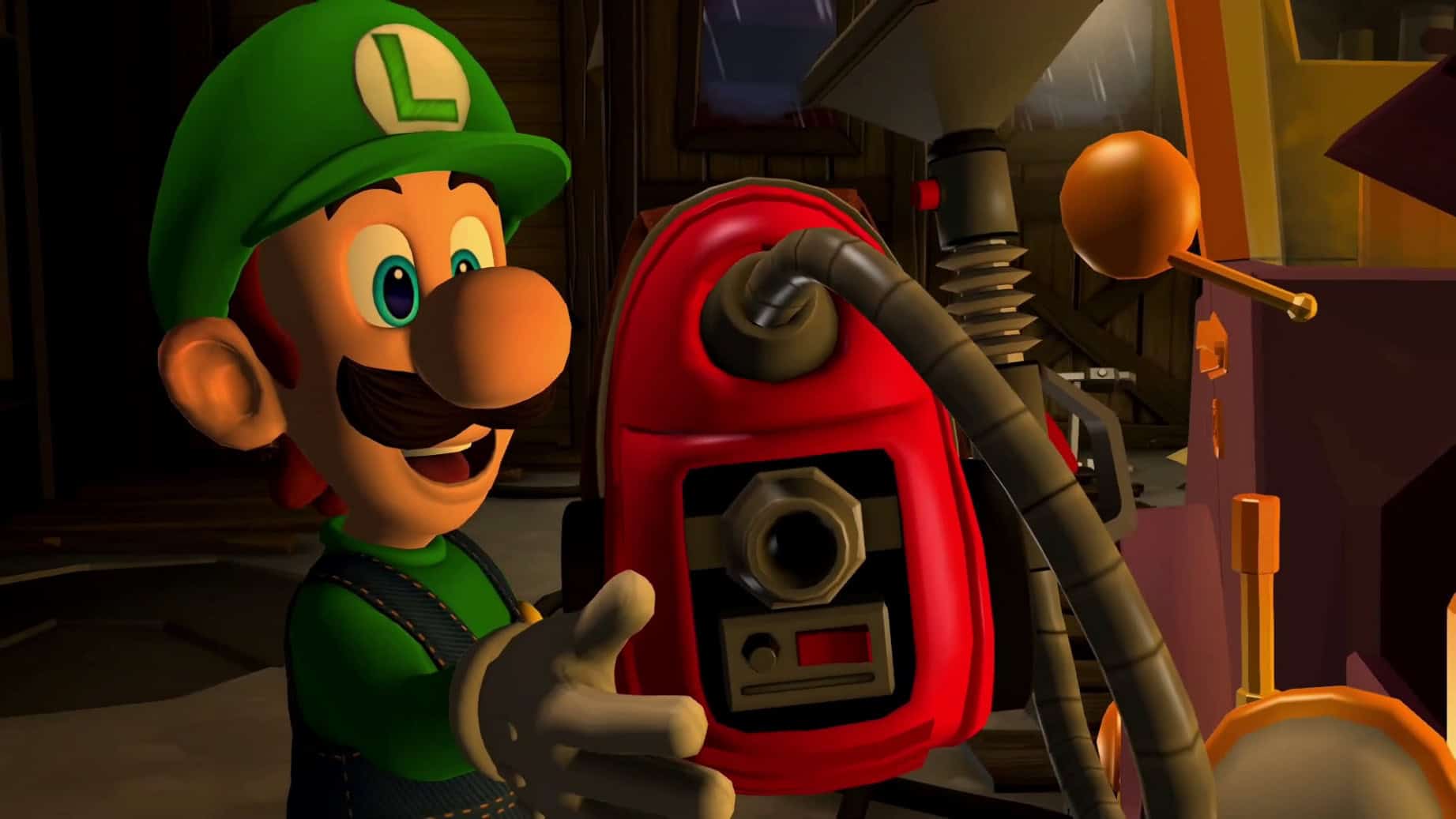 luigi's mansion 2 hd release date - luigi holds a red vacuum cleaner