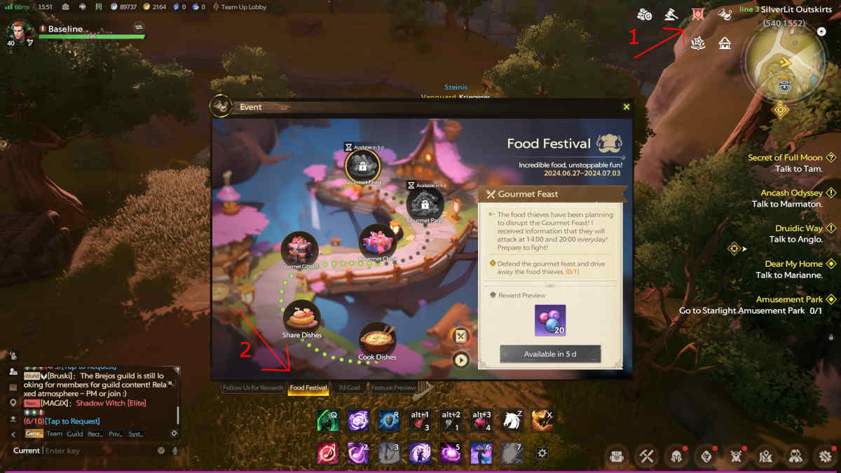 In-game screenshot of the food festival event menu in Tarisland.