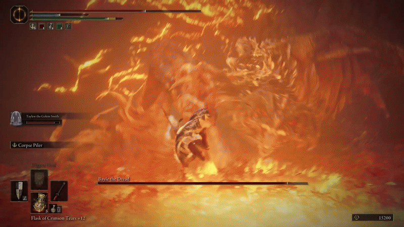 elden ring shadow of the erdtree bayle boss guide - a gif of bayle being attacked