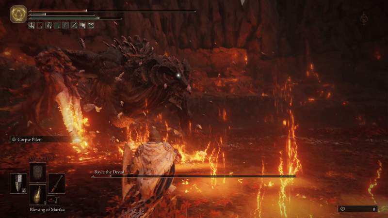 elden ring shadow of the erdtree bayle boss fight - a gif showing bayle being beaten