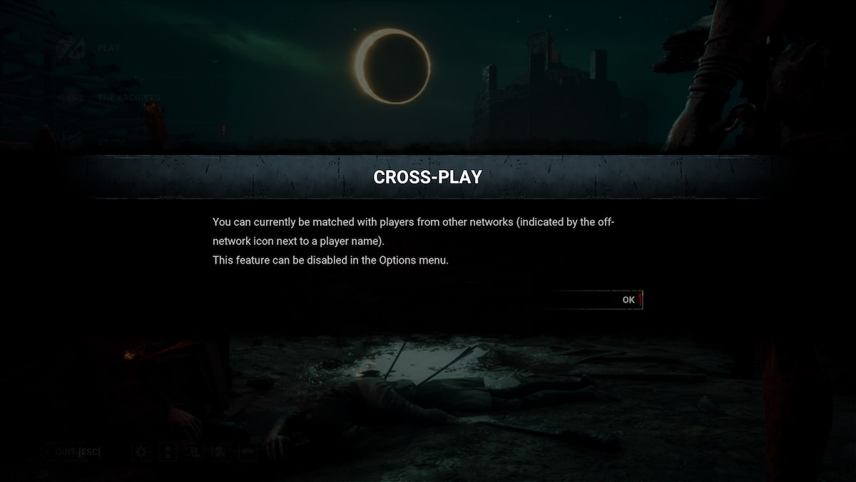 Image of the screen showing that crossplay feature was enabled in Dead by Daylight.