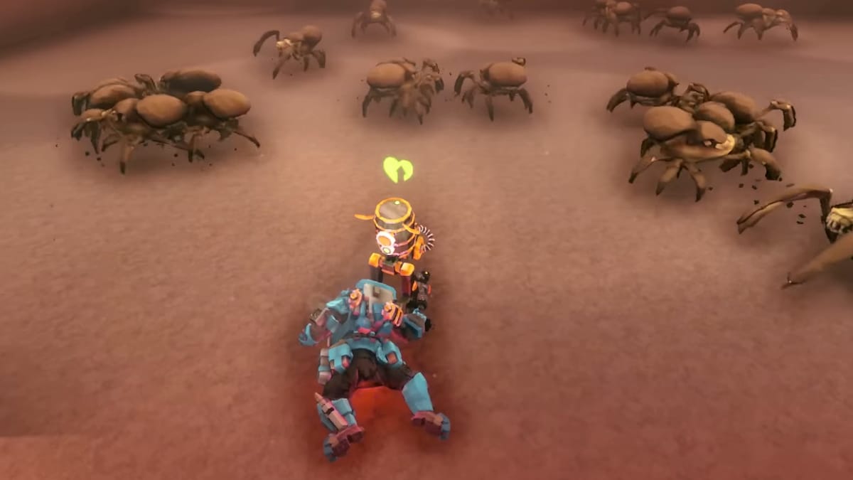 Deep Rock Galactic, a video game featuring a man riding a bike through a desert.