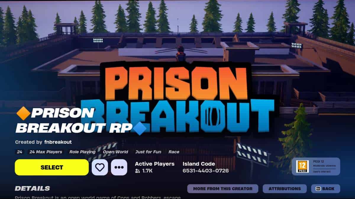 Best Creative Maps for XP in Fortnite: The main page in Fortnite Creative for Prison Breakout RP