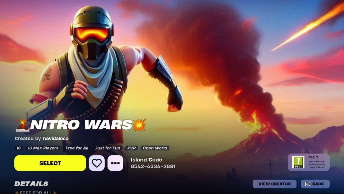 Best Creative Maps for XP in Fortnite: The main page in Fortnite Creative for Nitro Wars