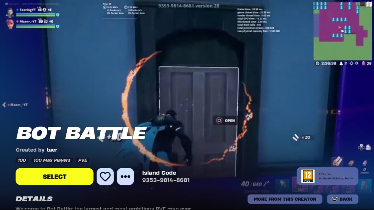 The title screen for the Bot Battle map in Fortnite Creative.