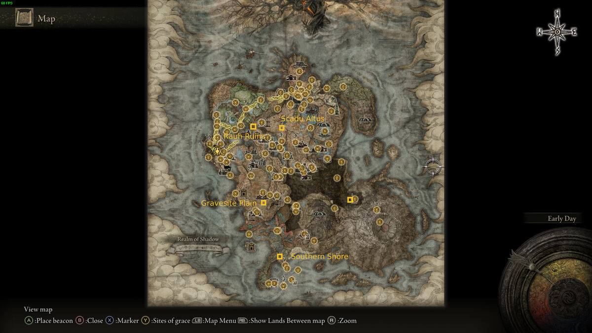 Elden Ring Shadow of the Erdtree map fragment locations: full realm of shadow map.