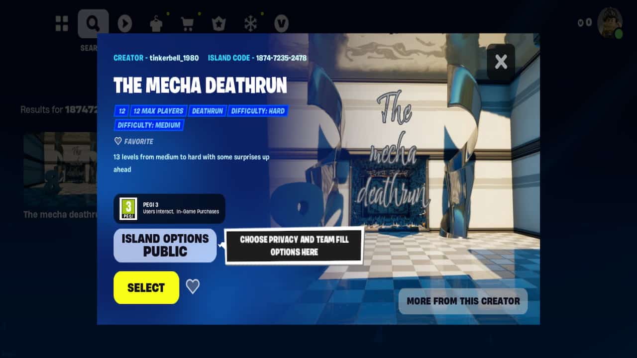 A screenshot of the Mega Deathrun in Fortnite. Image captured by VideoGamer.