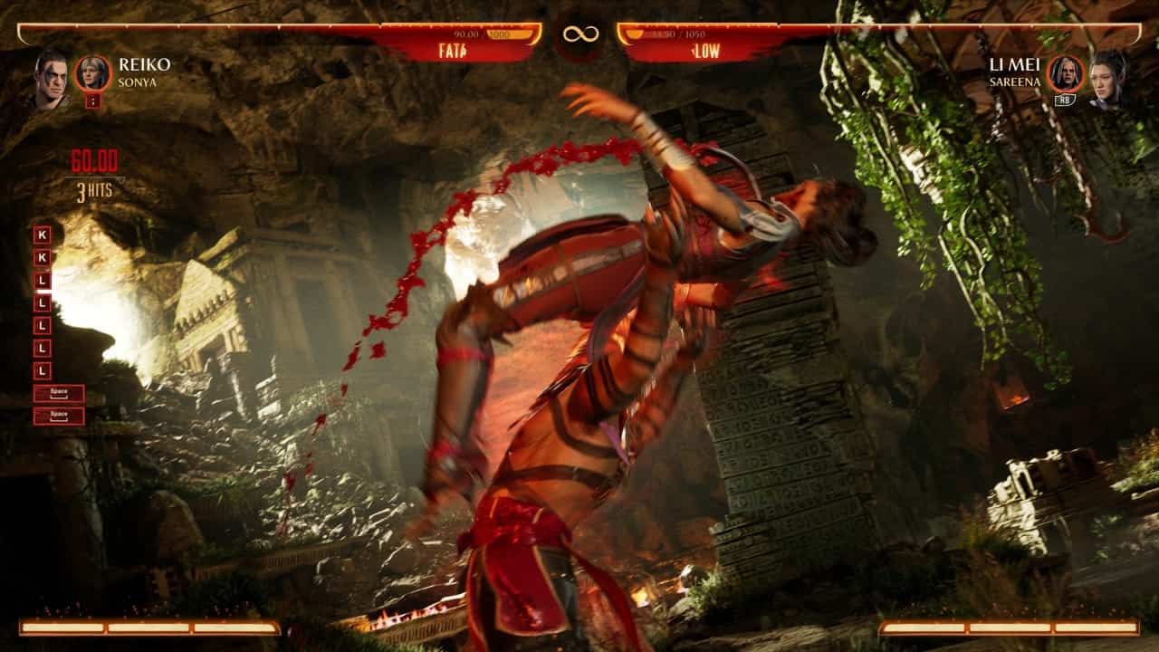 Mortal Kombat 1 Reiko: An image of Reiko fighting Li Mei in the game.
