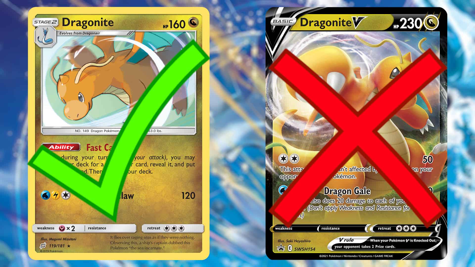 A picture of two Dragonite cards from Pokemon TCG