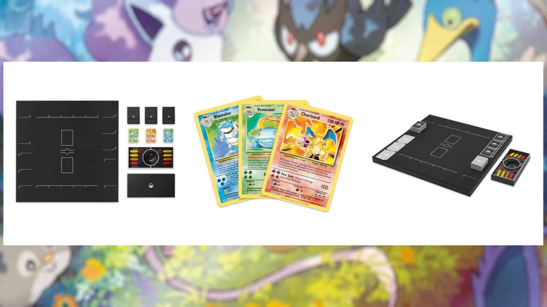 Pokemon TCG Classic release date revealed with Pokemon cards and other items.