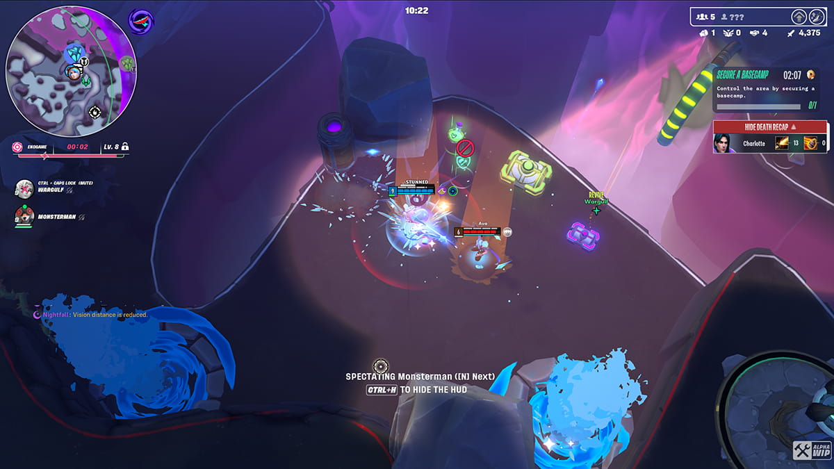 Image of a teamfight in Supervive between surviving players, with one player spectating.