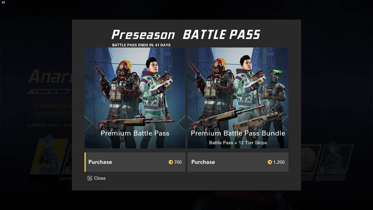 The battle pass pricing in the game.