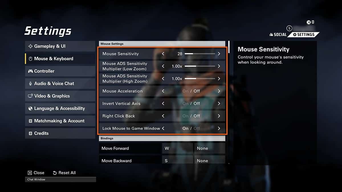valorant to xdefiant sensitivity - A settings menu screen in a game showing mouse sensitivity options