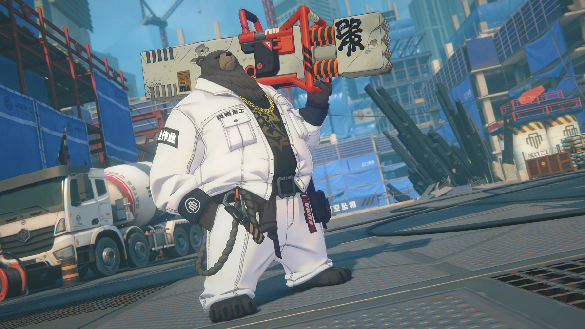 zenless zone zero all characters agents - a bear stands wearing a white suit